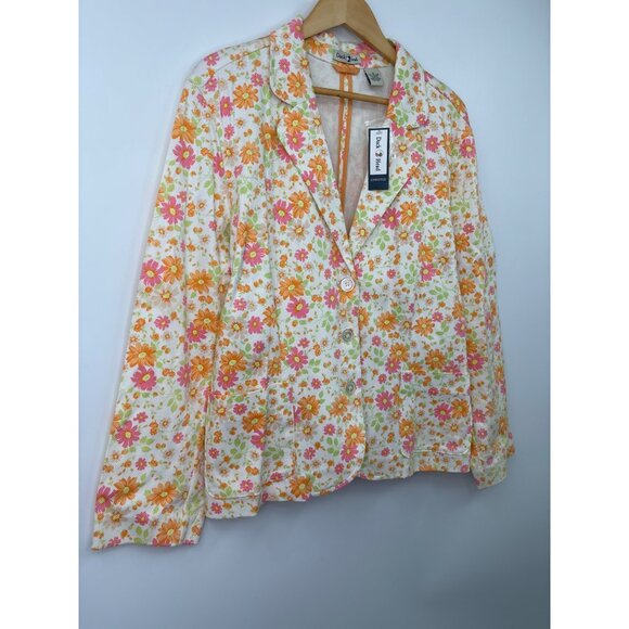 Duck Head Women's Floral Canvas Cotton Casual Blazer White Orange Pink 18 NEW - Picture 2 of 4